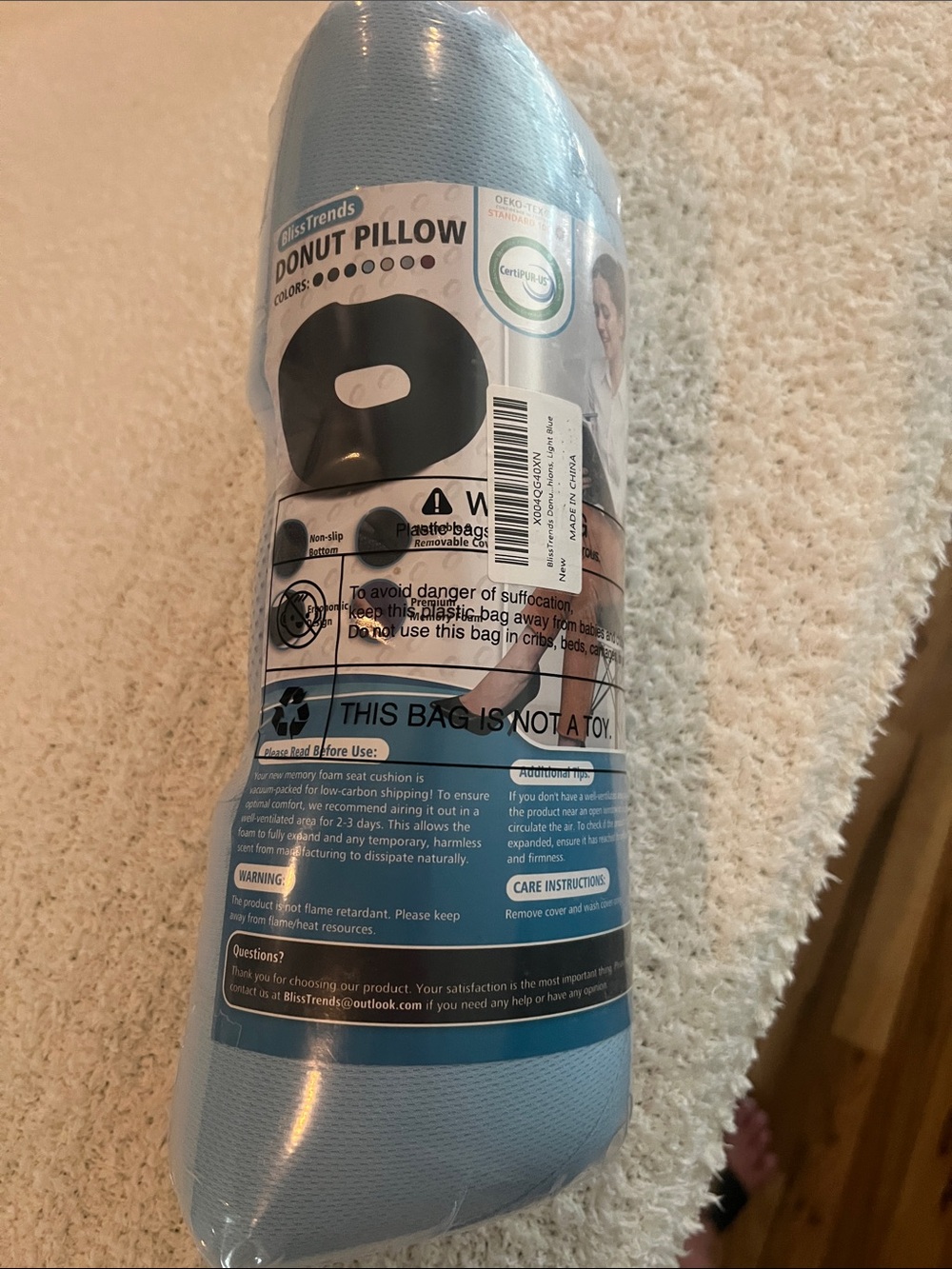 Blue Donut Pillow - Comfort Neck & Tailbone Support
